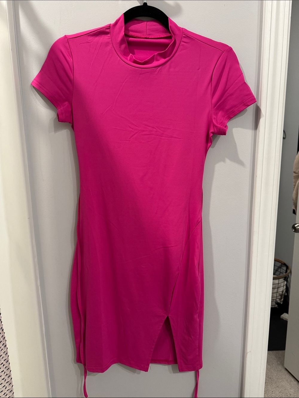 Source Unknown Hot Pink Short Sleeve Mock Neck Mini Dress